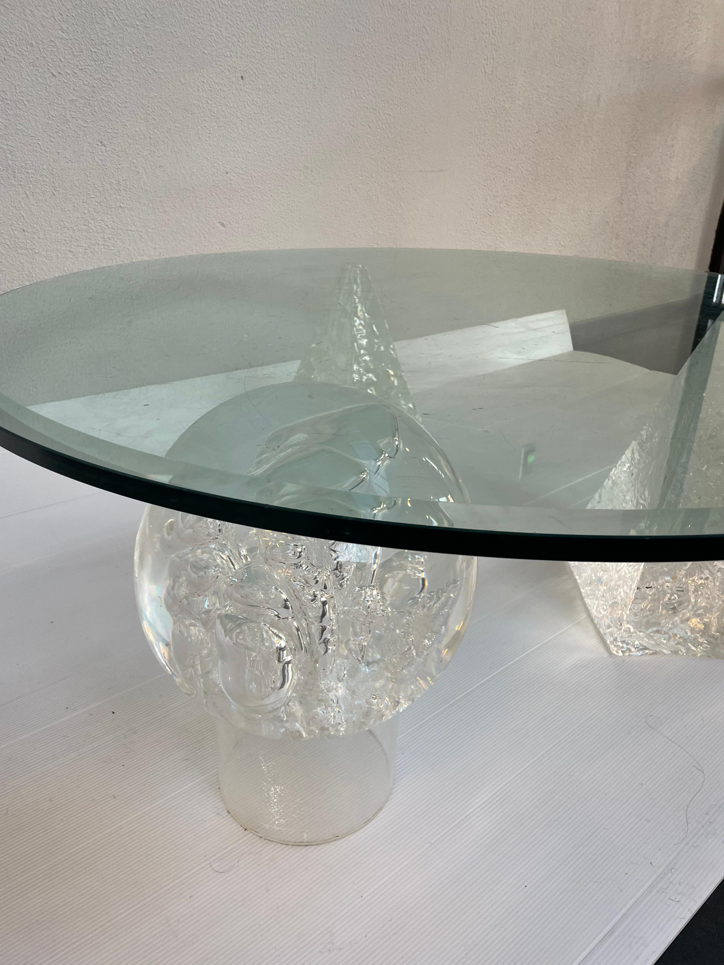 Mid-Century Modern Geometric Acrylic Base Coffee Table in the Style of Massimo Vignelli