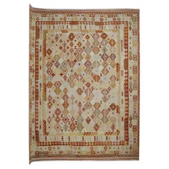 Geometric Afghan Kilim Rug, Beige and Rust Large Area Rug