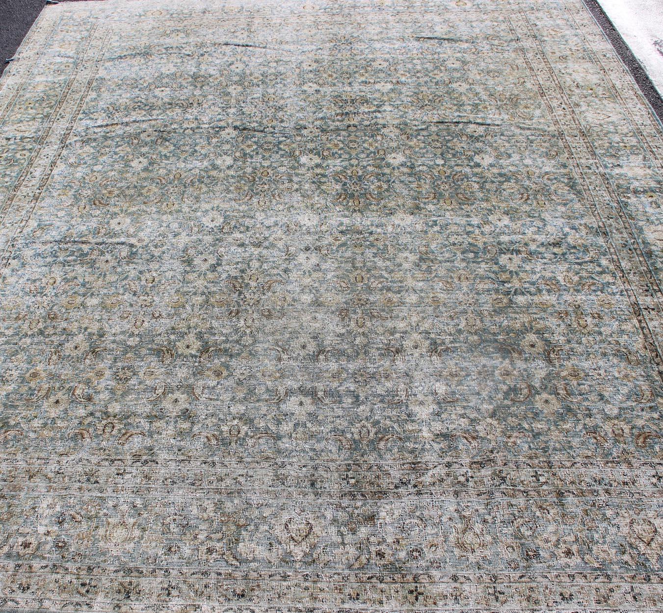 Antique Persian Khorasan Rug with Herati design in Blue, Light Gray & Brown For Sale 3
