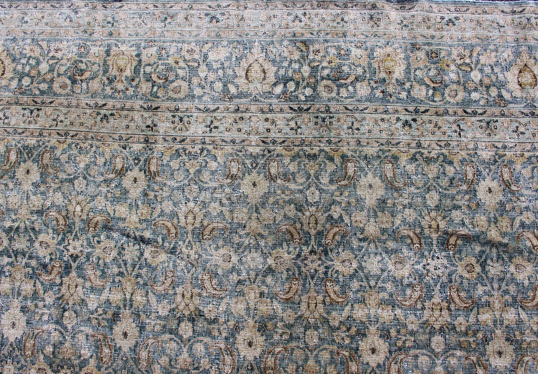 Antique Persian Khorasan Rug with Herati design in Blue, Light Gray & Brown For Sale 6