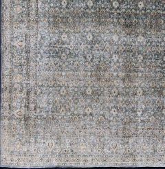 Antique Persian Khorasan Rug with Herati design in Blue, Light Gray & Brown