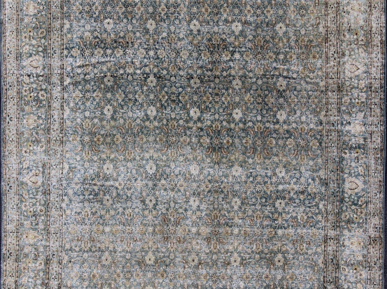 Khorassan Antique Persian Khorasan Rug with Herati design in Blue, Light Gray & Brown For Sale