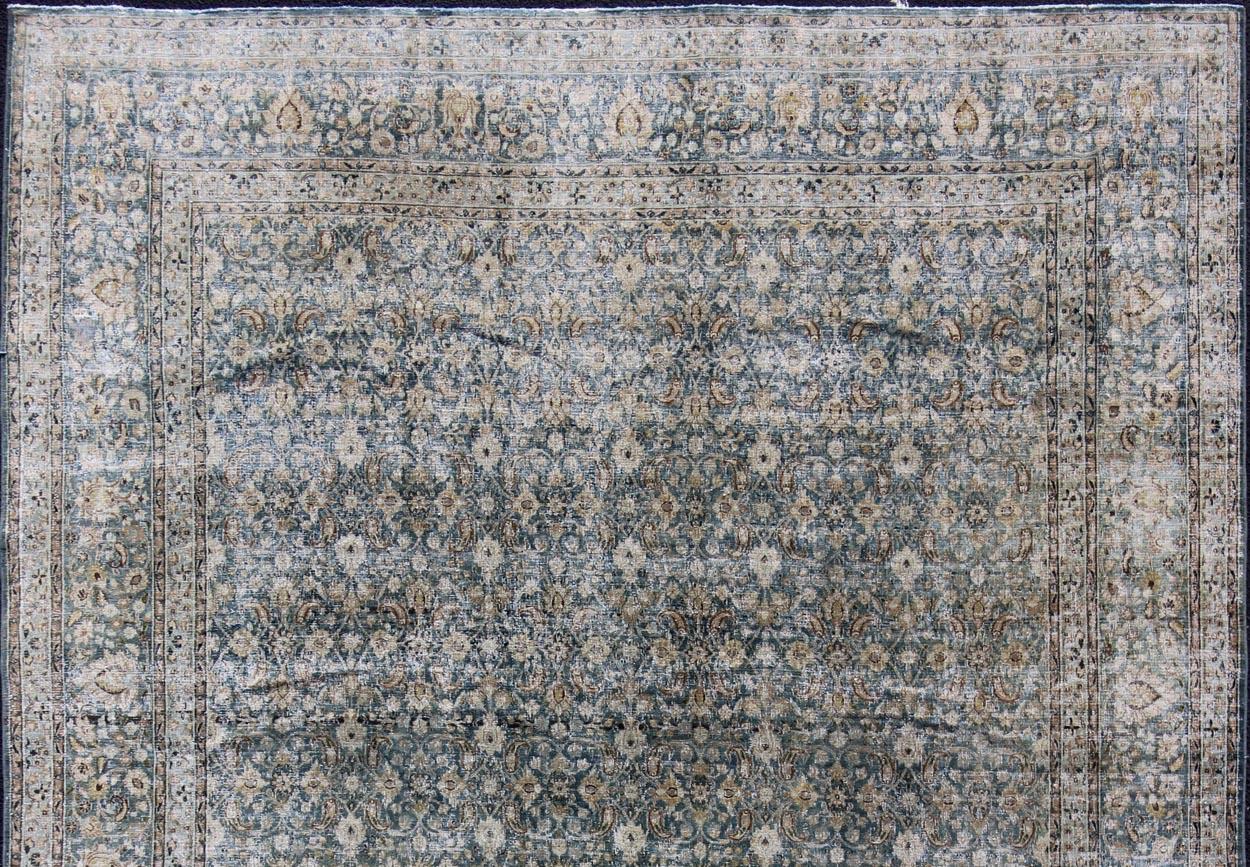 Hand-Knotted Antique Persian Khorasan Rug with Herati design in Blue, Light Gray & Brown For Sale