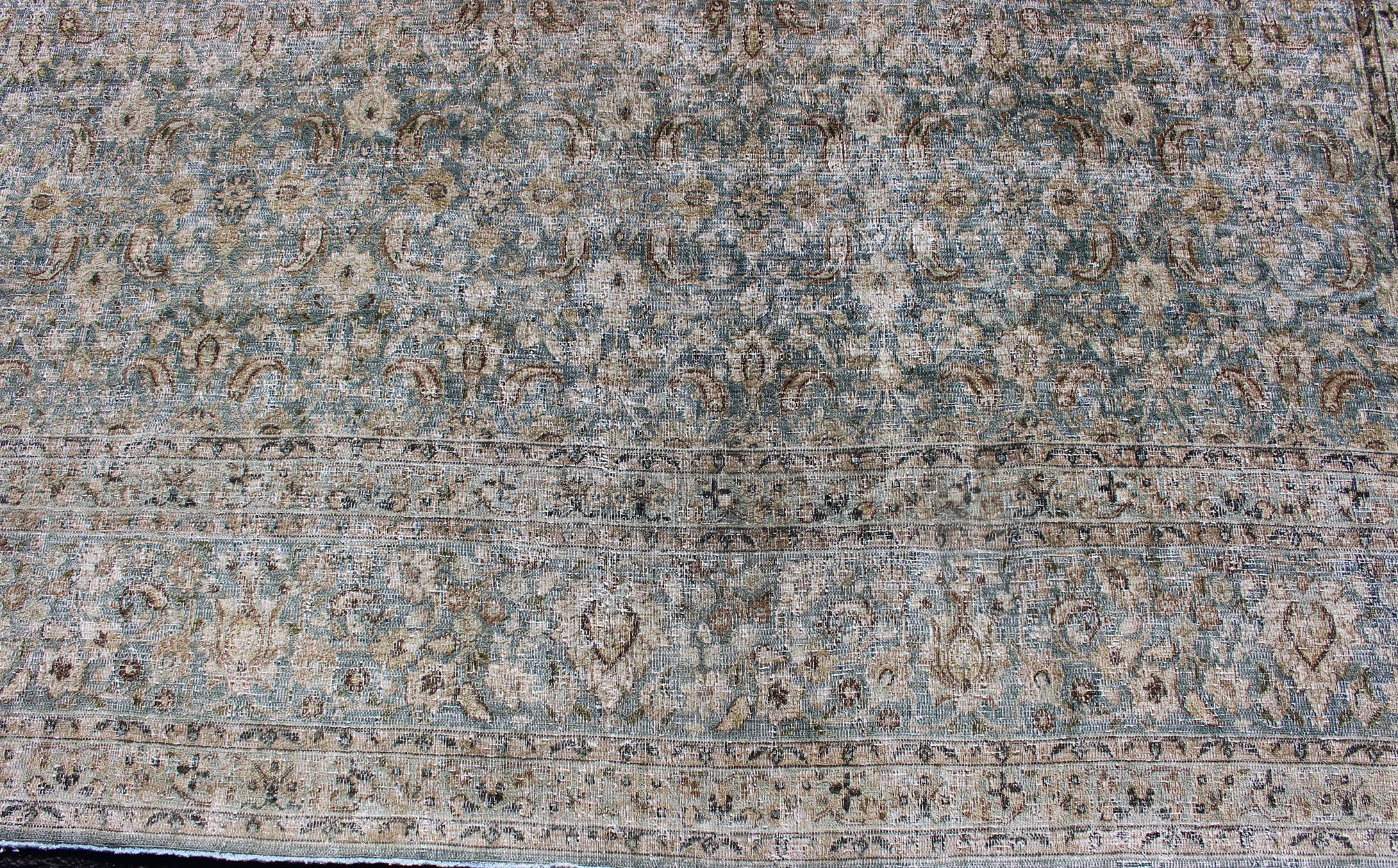 Early 20th Century Antique Persian Khorasan Rug with Herati design in Blue, Light Gray & Brown For Sale