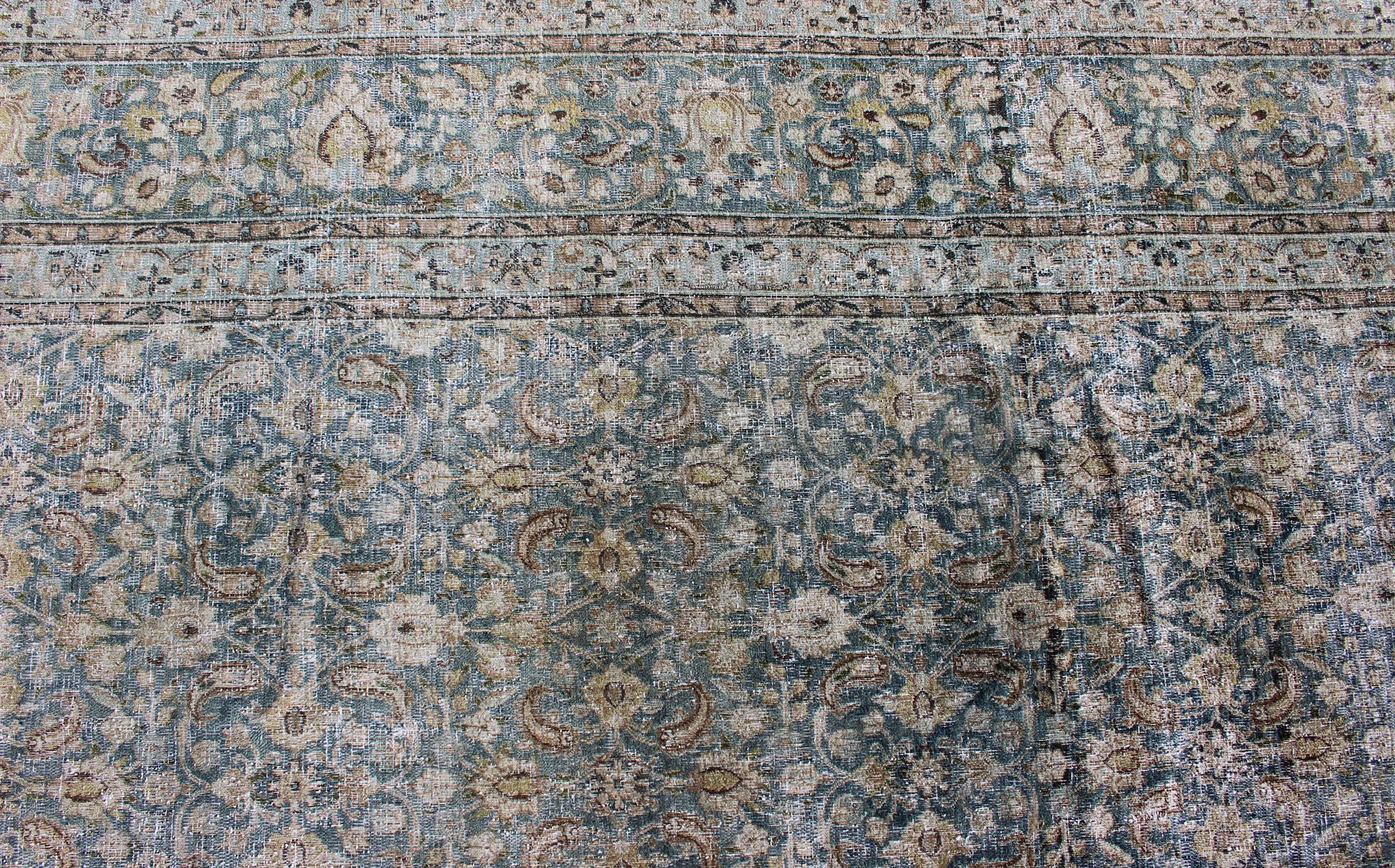 Antique Persian Khorasan Rug with Herati design in Blue, Light Gray & Brown For Sale 1