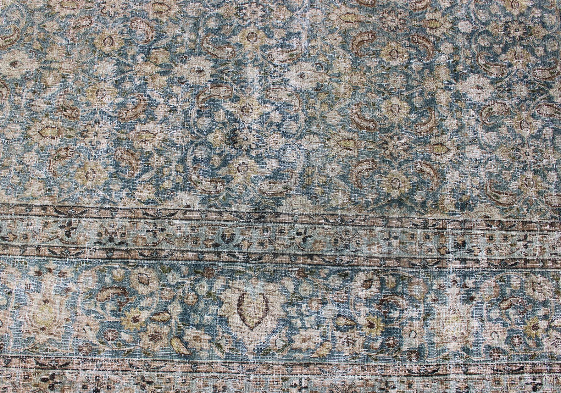 Antique Persian Khorasan Rug with Herati design in Blue, Light Gray & Brown For Sale 2