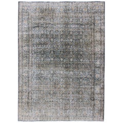 Antique Persian Khorasan Rug with Herati design in Blue, Light Gray & Brown