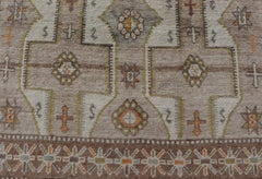 Geometric All-Over Design Gallery Turkish Oushak Rug in Soft Ivory and Taupe
