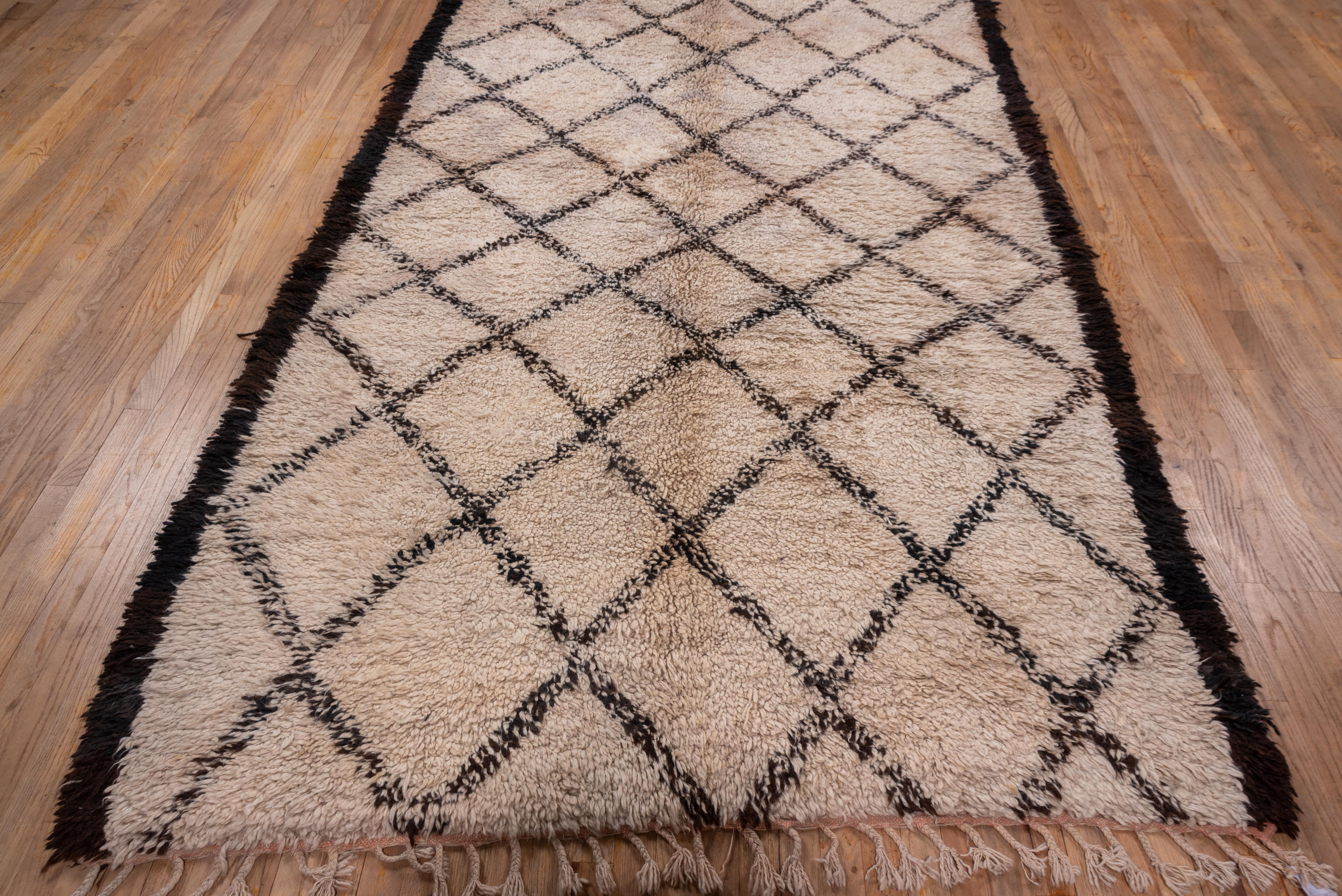 Geometric Allover Ivory Black Moroccan Rug For Sale 1