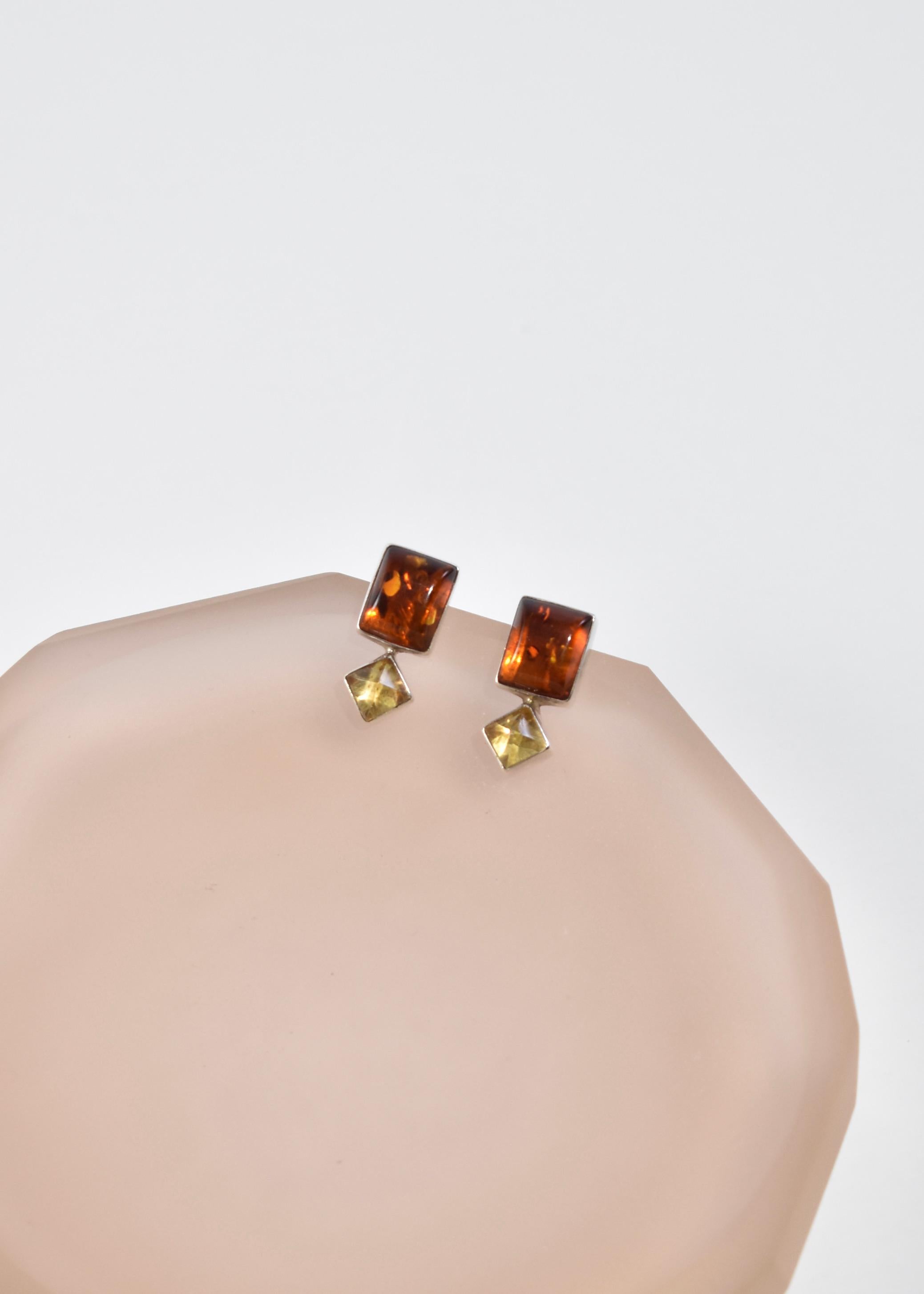 Modernist Geometric Amber Earrings