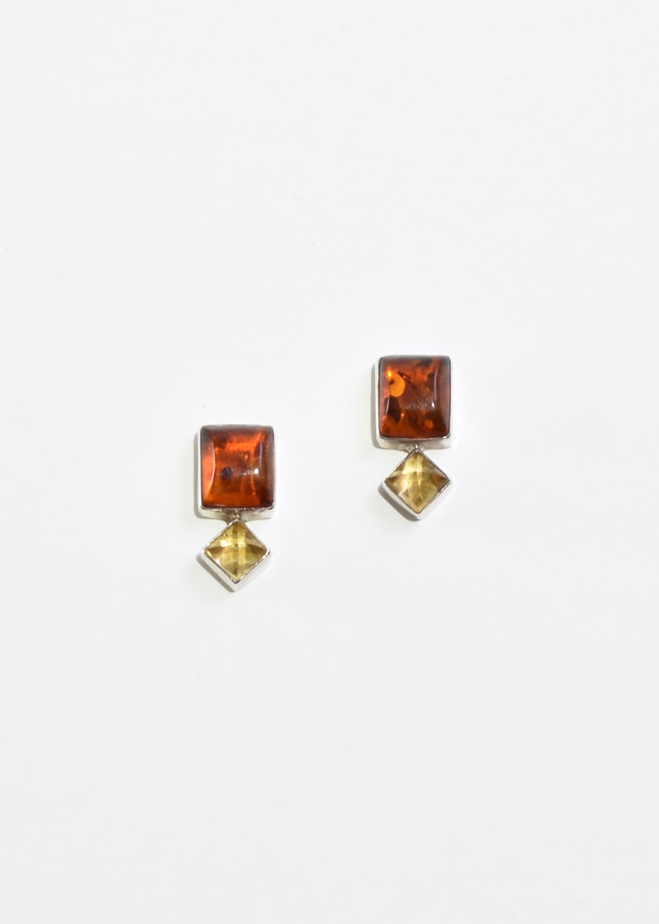 Cabochon Geometric Amber Earrings