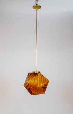 Geometric Amber-Orange Glass Pendant Light
