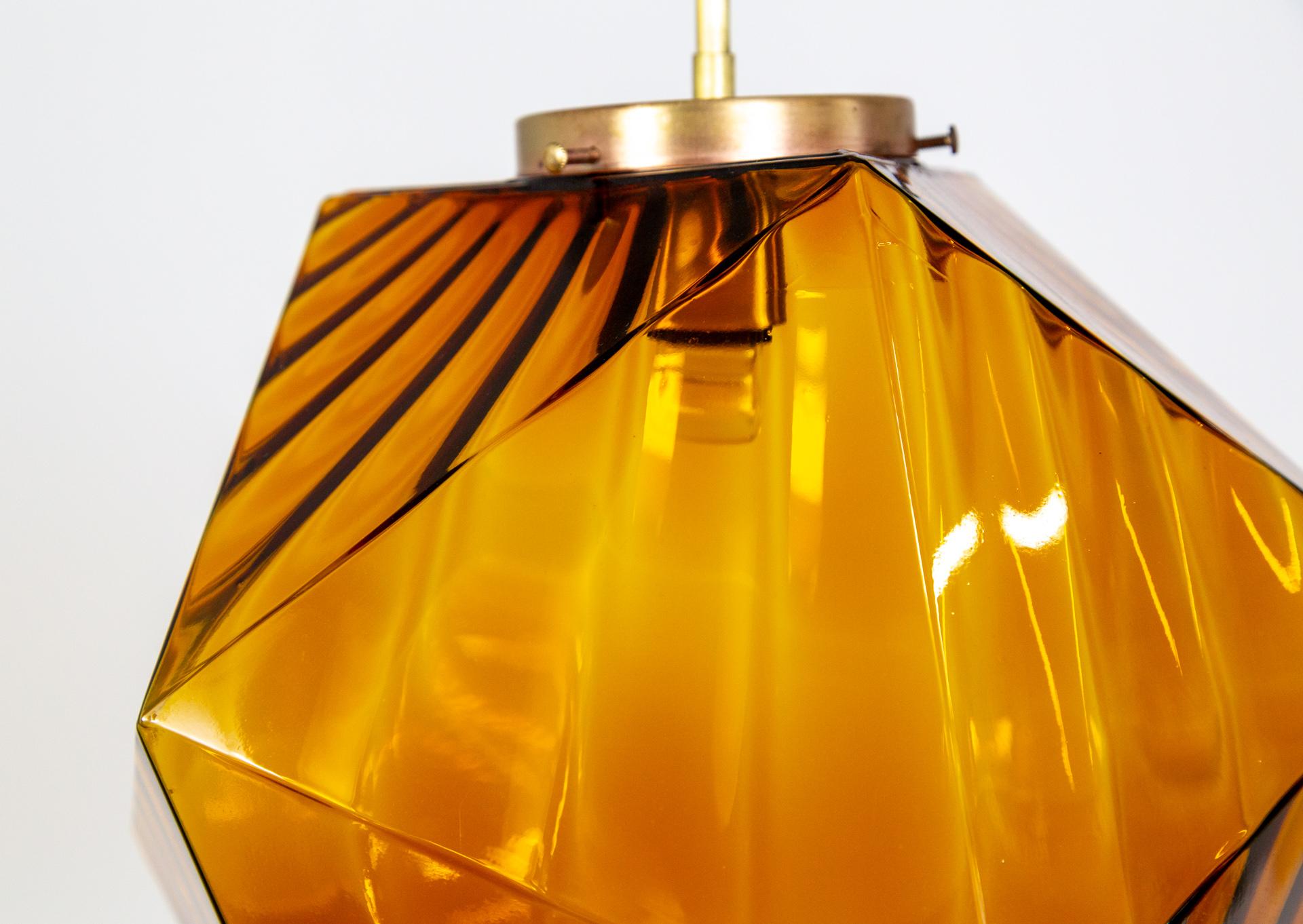 Late 20th Century Geometric Amber-Orange Glass Pendant Light For Sale