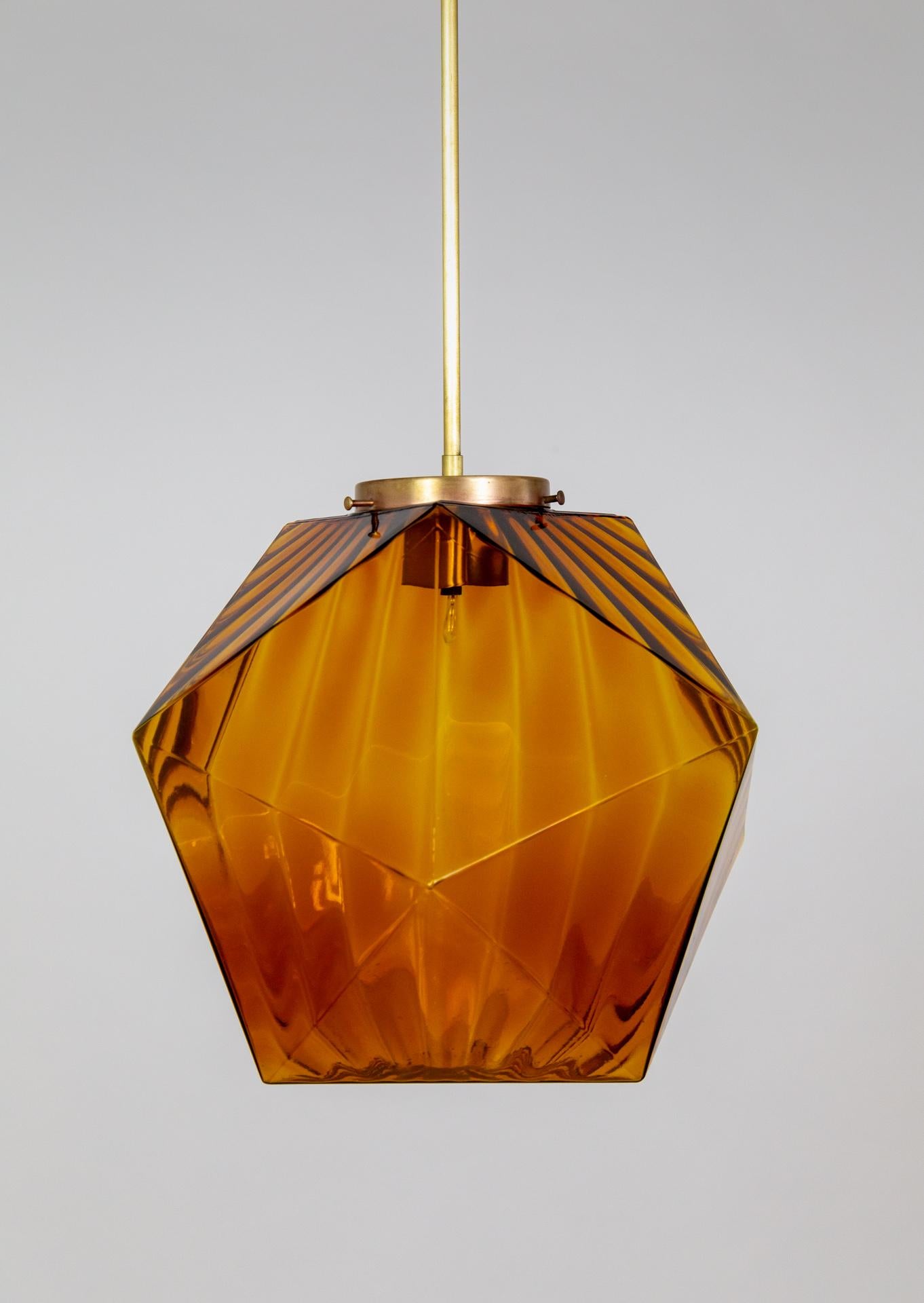 Geometric Amber-Orange Glass Pendant Light For Sale 1