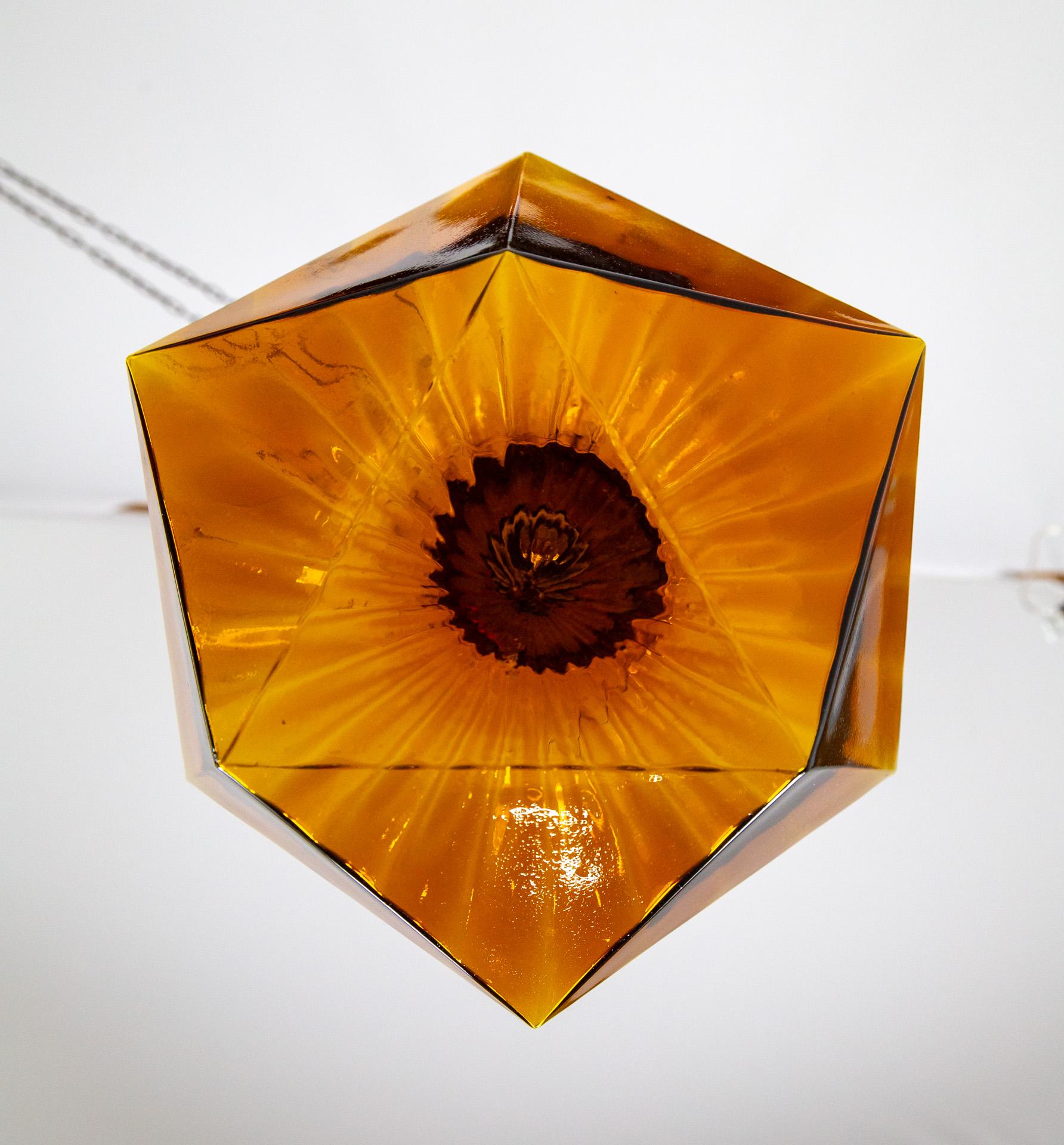 Geometric Amber-Orange Glass Pendant Light For Sale 2