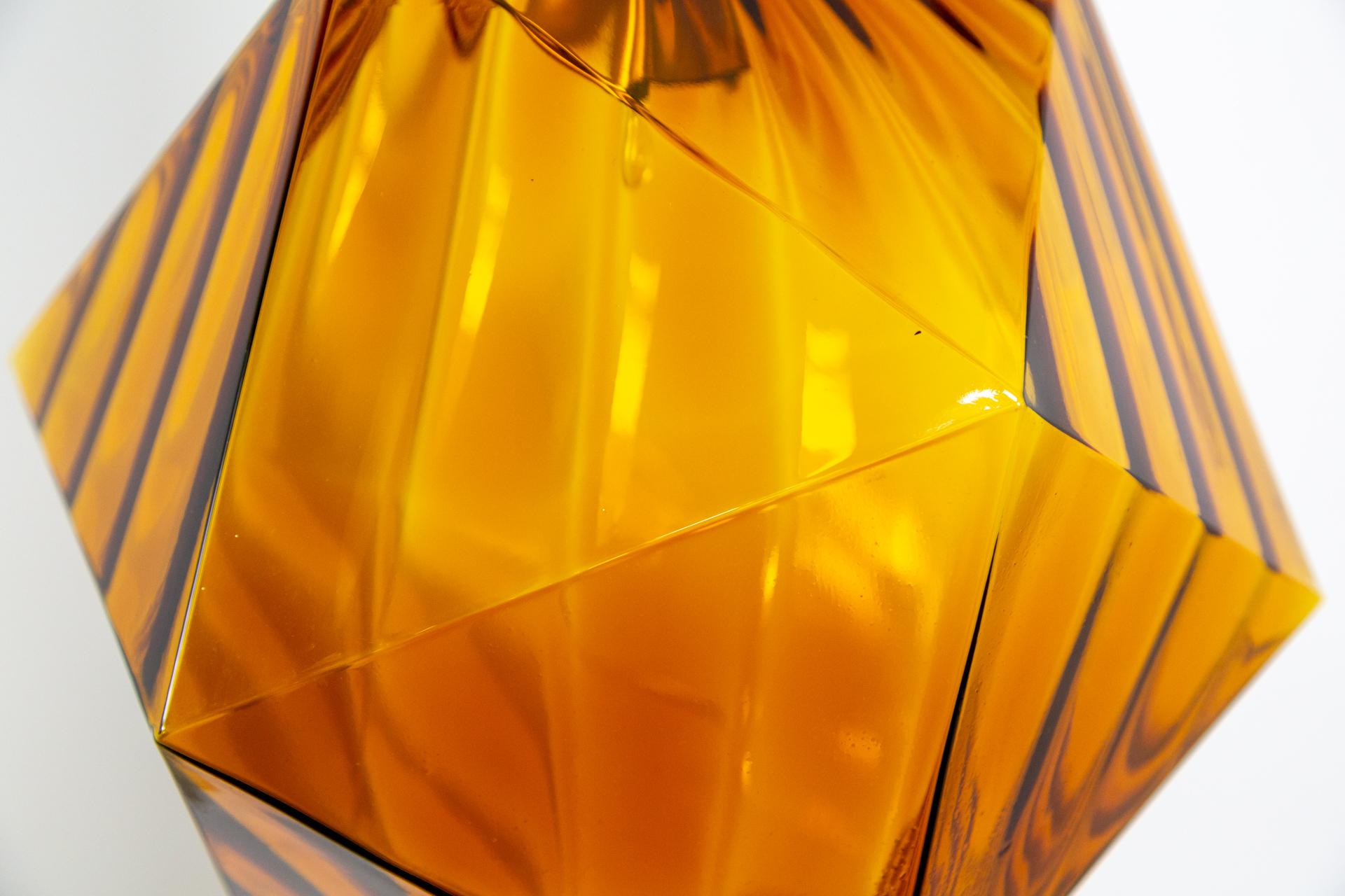 Geometric Amber-Orange Glass Pendant Light For Sale 3