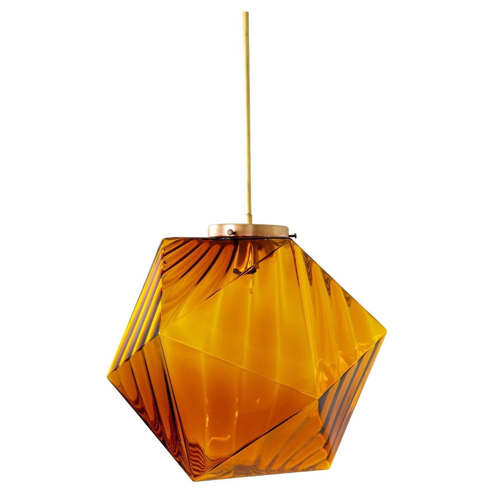 Geometrische Bernstein-Orange-Glas-Pendelleuchte im Angebot