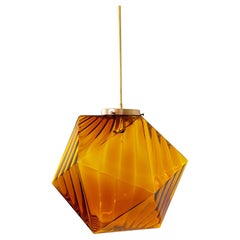 Vintage Geometric Amber-Orange Glass Pendant Light