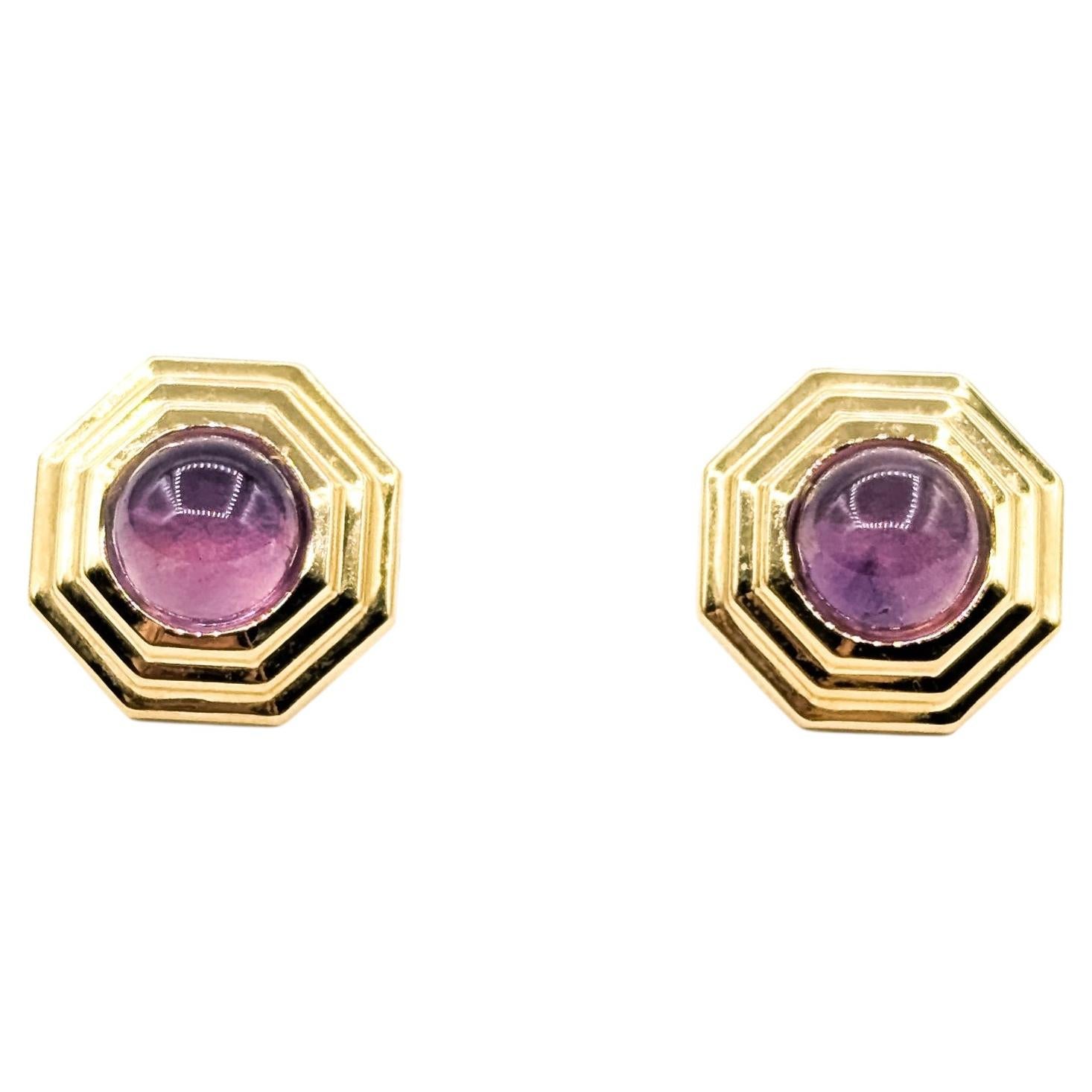 Geometric Amethyst Stud Earrings in 14k Yellow Gold