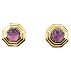 Geometric Amethyst Stud Earrings in 14k Yellow Gold