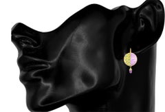 Geometric and Floral Painting on Mother of Pearl Earrings with amethysts