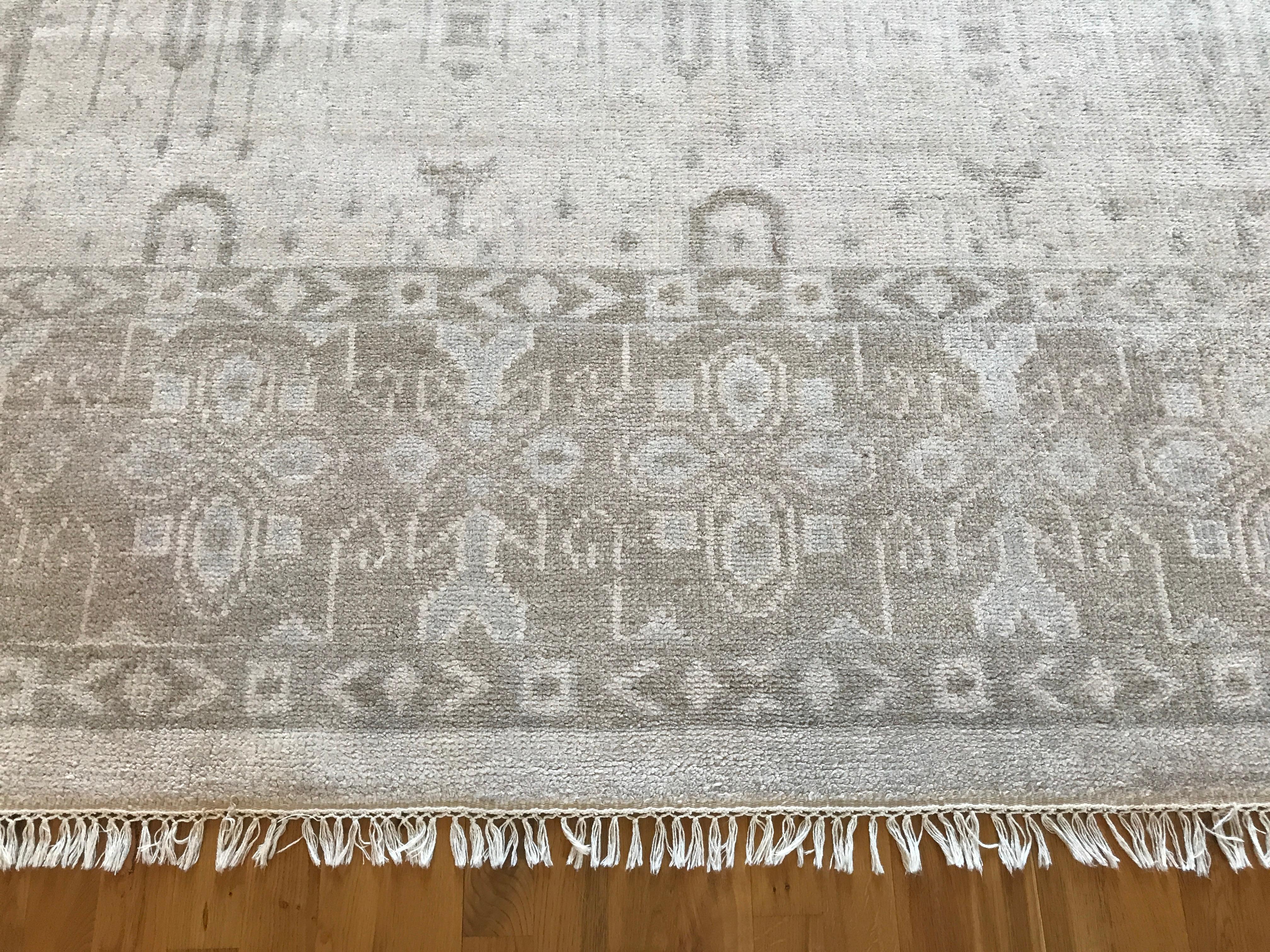 Indian Geometric and Floral Pattern Area Rug