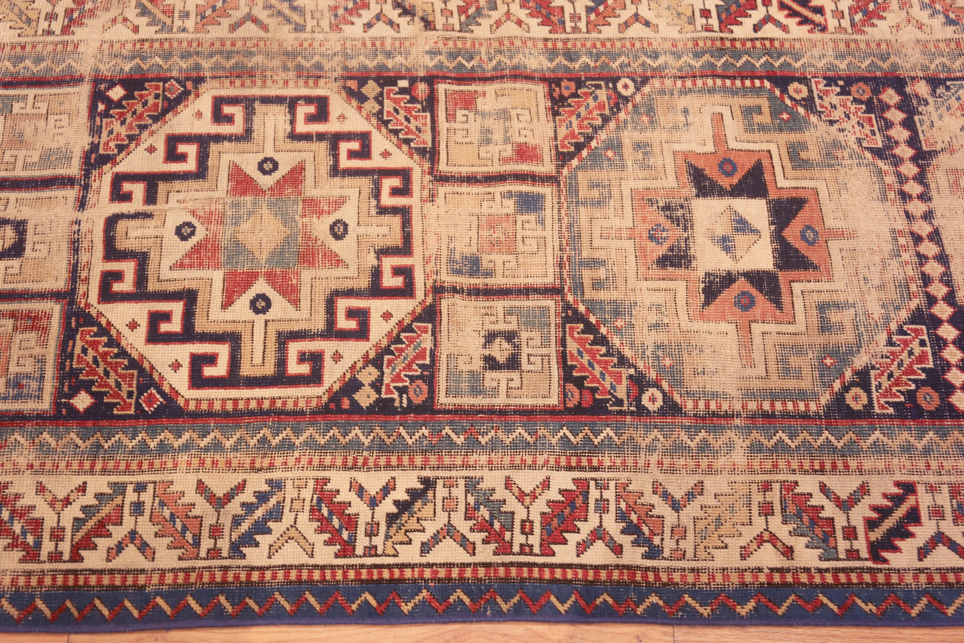 Charming Geometric Antique Caucasian Kazak Tribal Runner Rug, Country of origin: Caucasian Rugs, Circa date: 1920’s