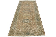 Alfombra Geométrica de Lana Antigua Heriz Hecha a Mano con Campo Marrón