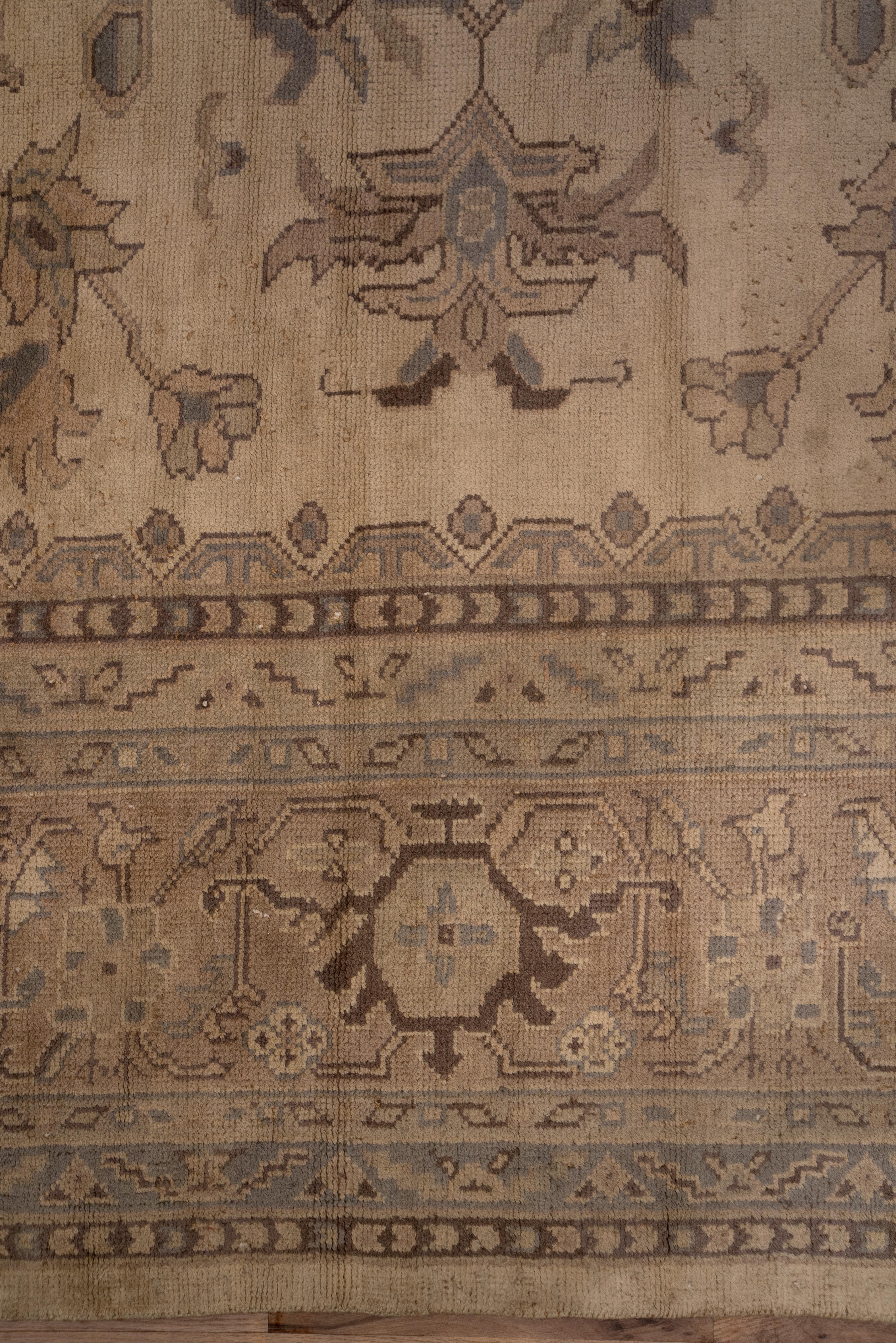 Hand-Knotted Geometric Antique Oushak Carpet For Sale