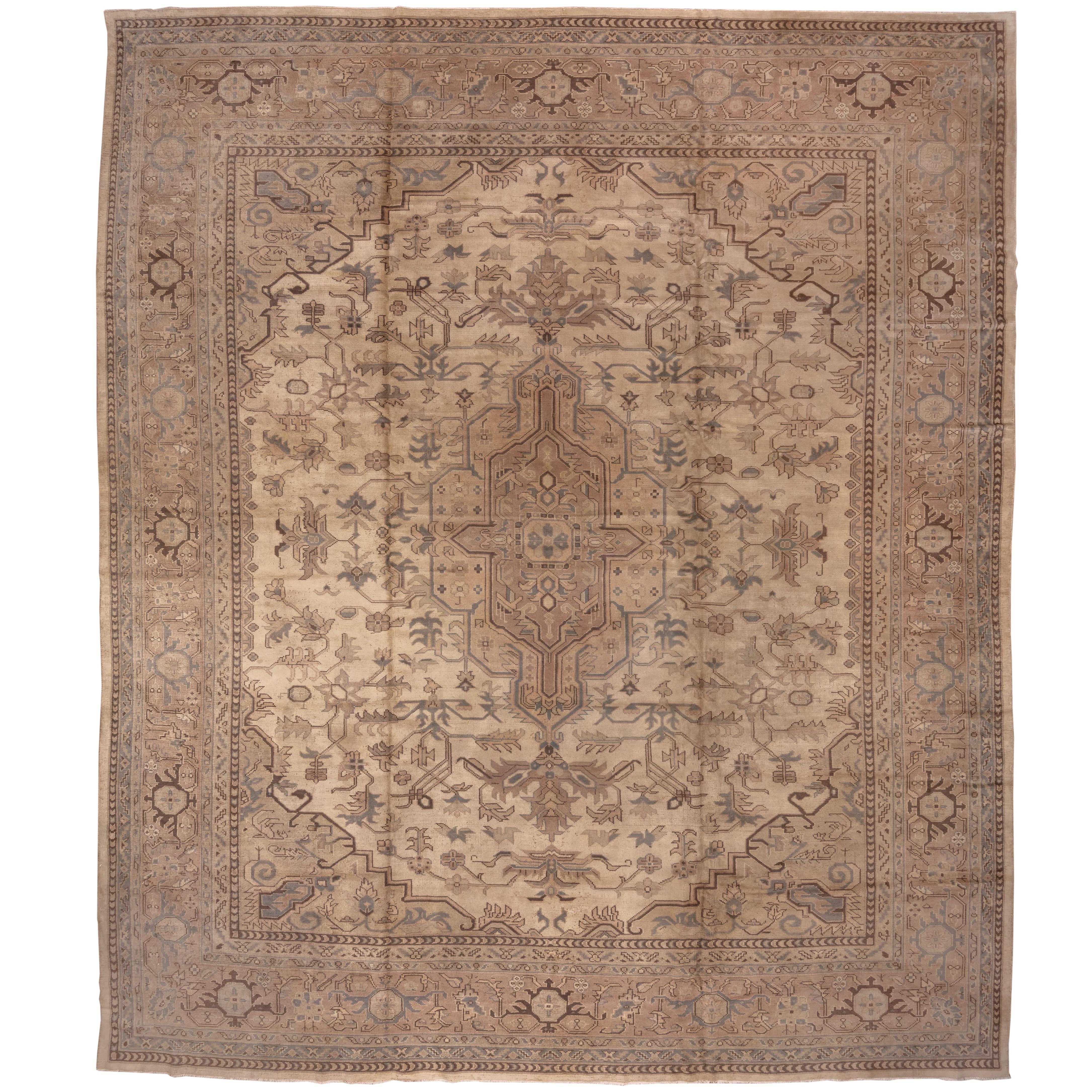 Geometric Antique Oushak Carpet For Sale