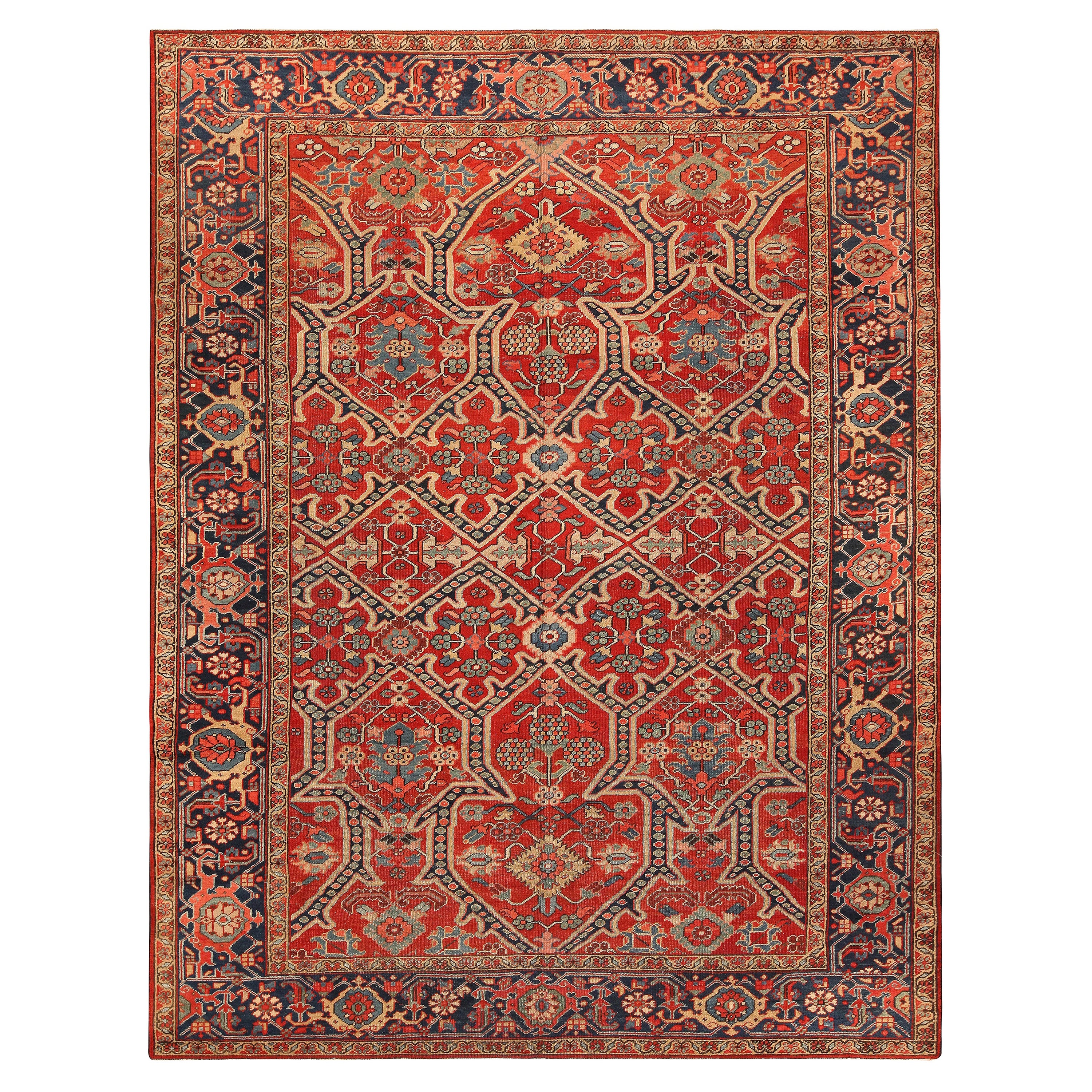 Tappeto geometrico antico persiano Heriz. Dimensioni: 9 ft 2 in x 11 ft 8 in in vendita
