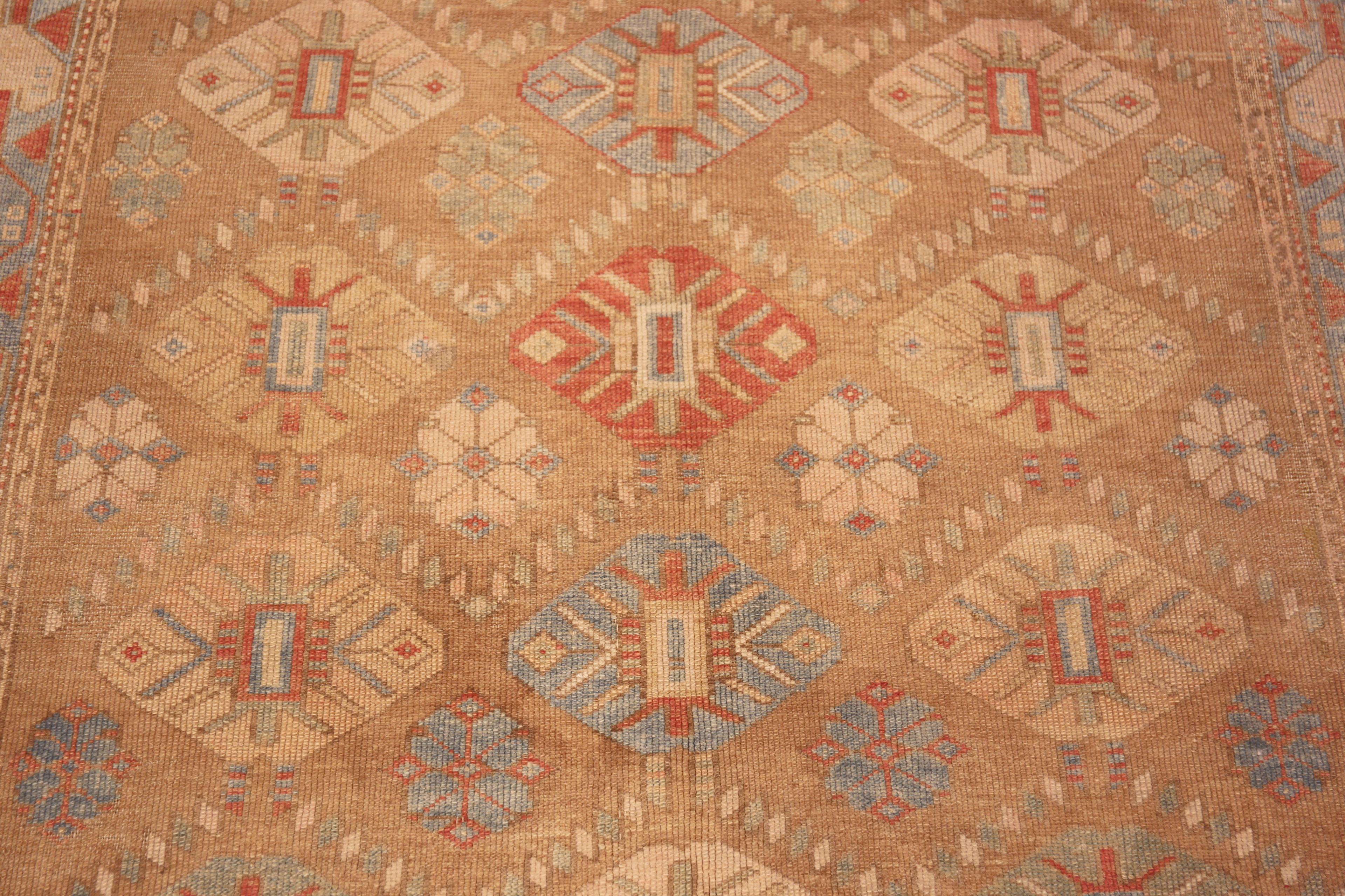Hand-Knotted Geometric Antique Persian Heriz Serapi Hallway Rug 4'4