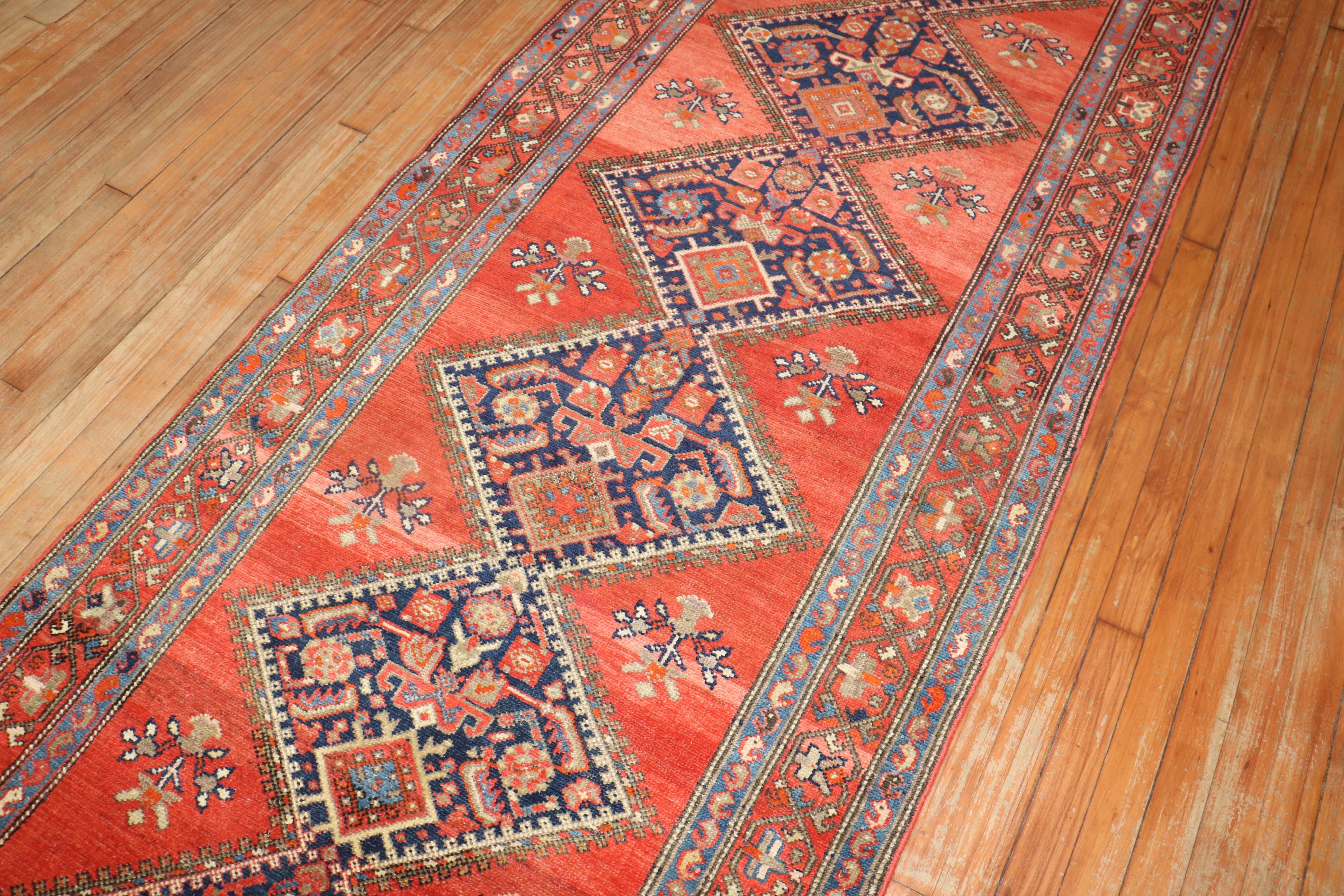 Hand-Knotted Geometric Antique Persian Malayer Runner For Sale