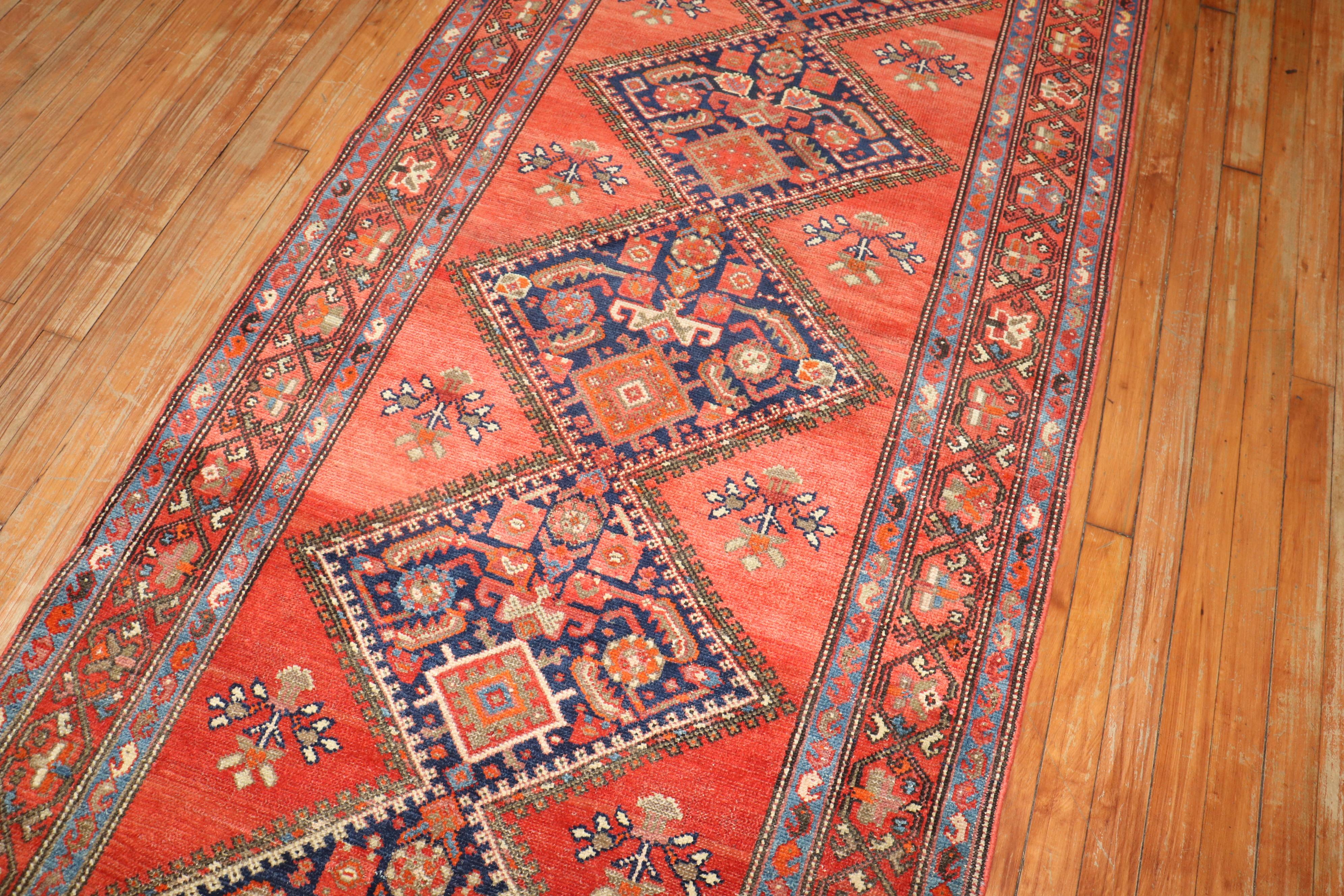Wool Geometric Antique Persian Malayer Runner For Sale