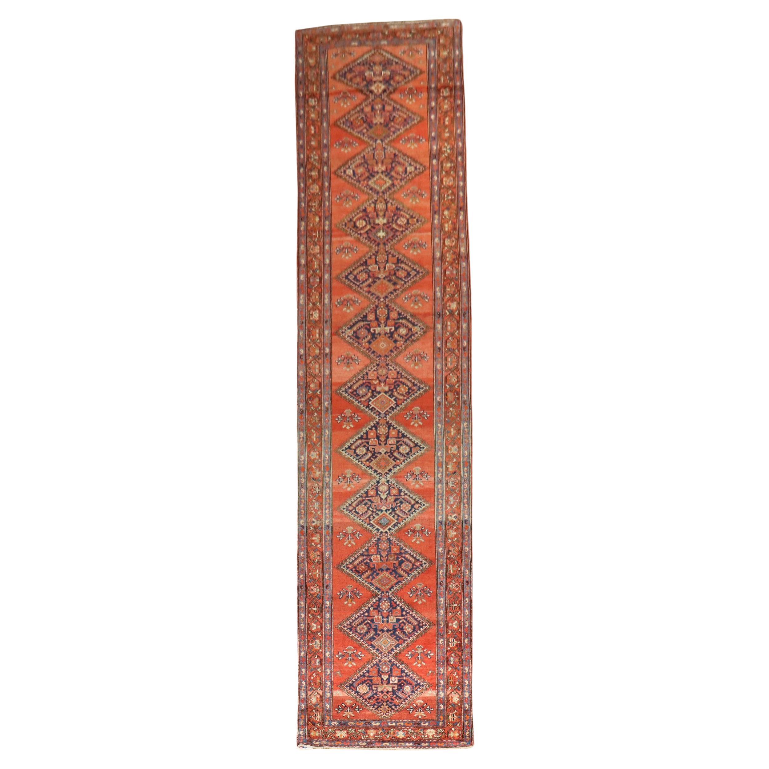 Geometric Antique Persian Malayer Runner For Sale