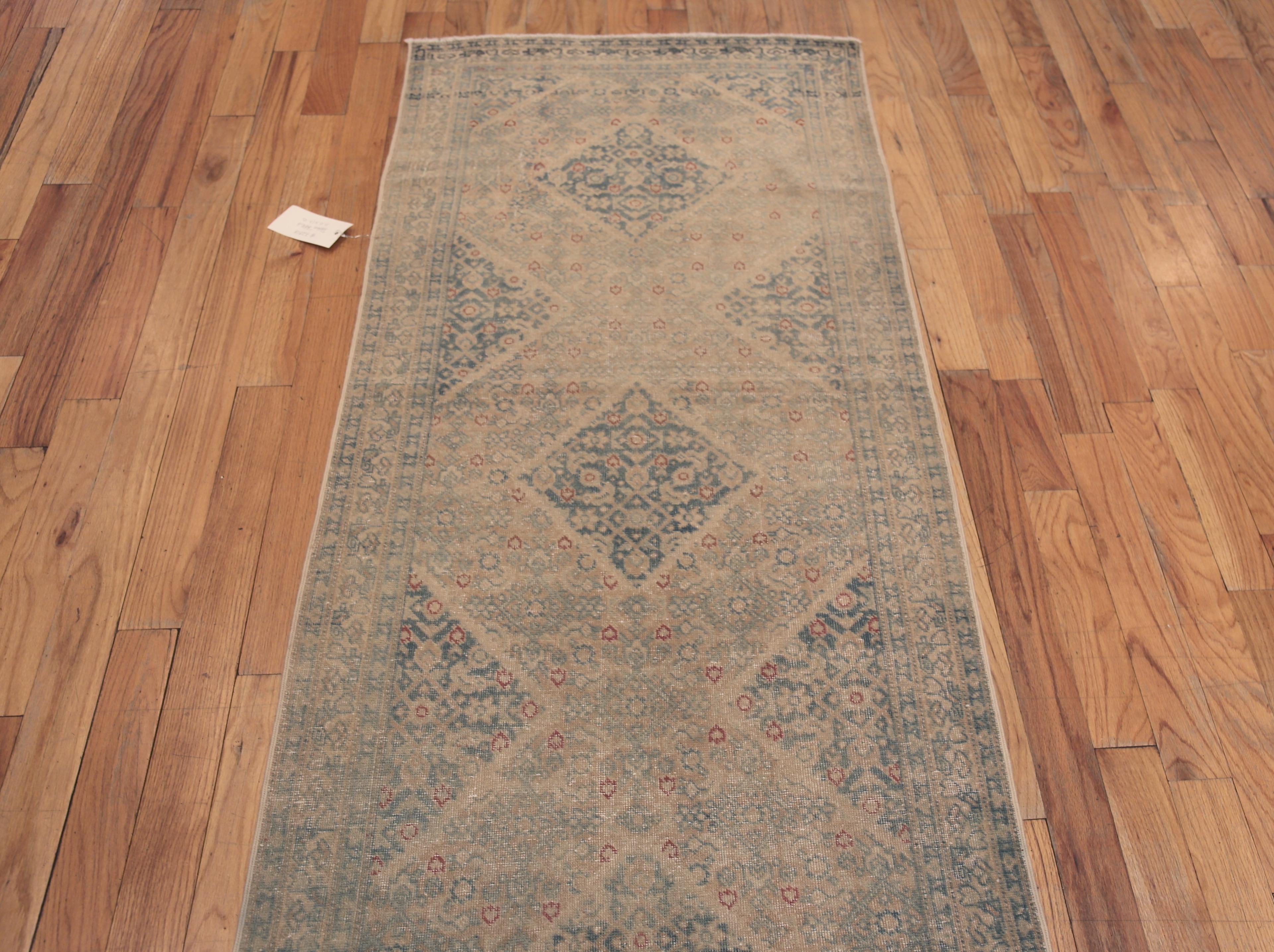 Geometric Antique Persian Tabriz Runner Rug 3' x 13' In Good Condition For Sale In New York, NY