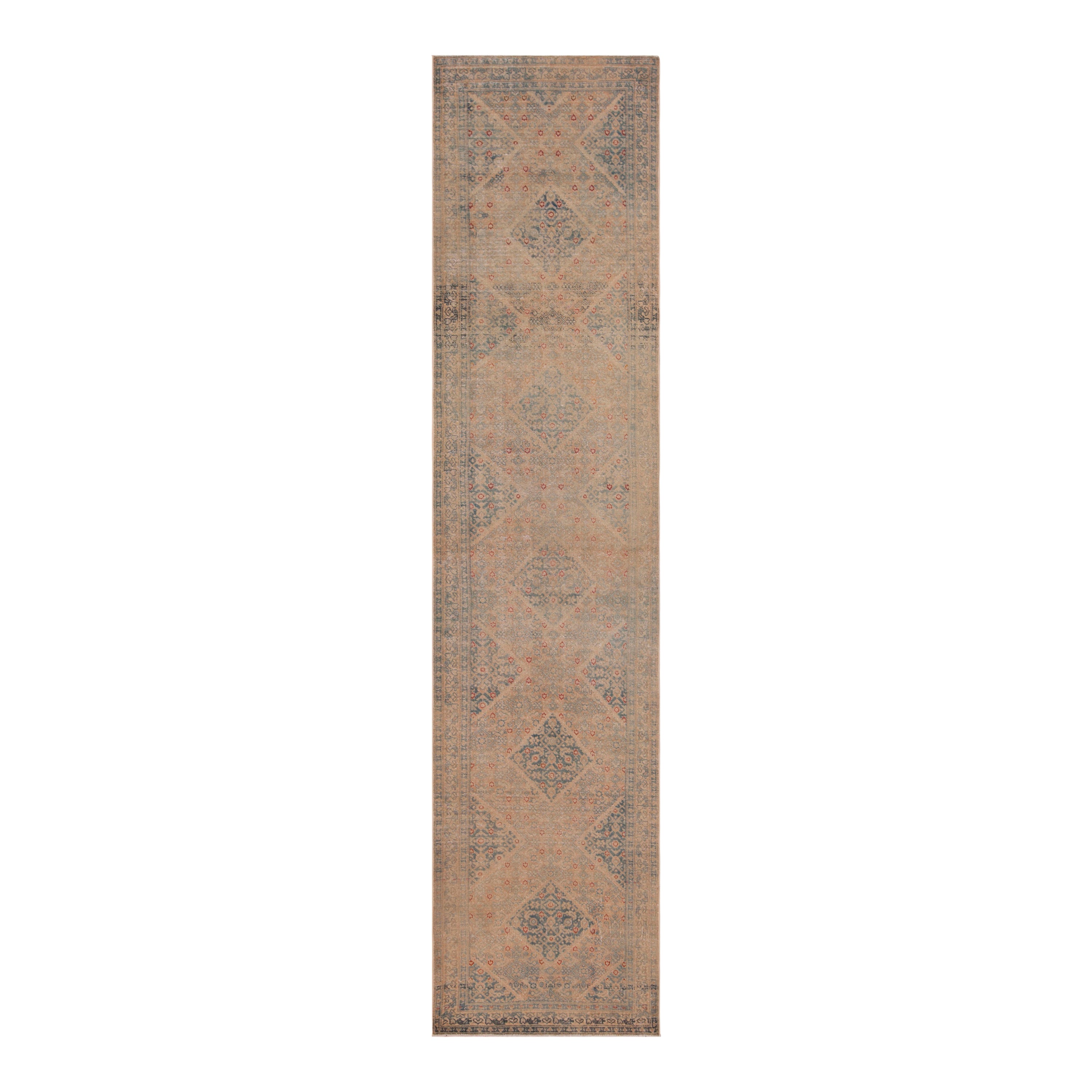 Geometrischer antiker persischer Täbris-Läufer 3' x 13'