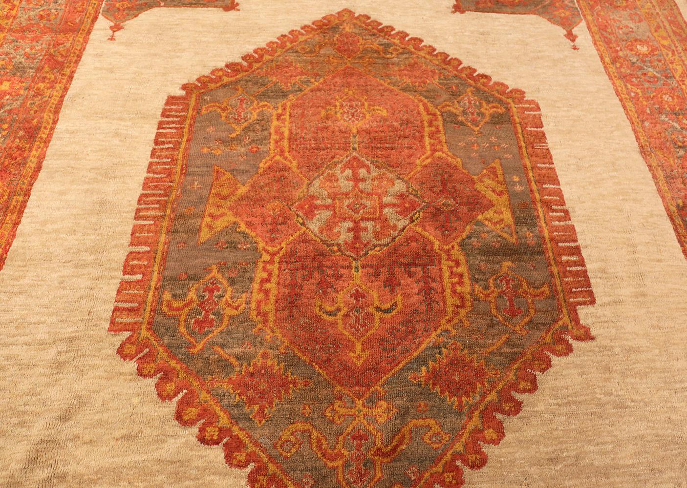 20th Century Geometric Antique Turkish Oushak Angora Rug For Sale