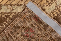 Geometric Antique Turkish Oushak Rug, Seafoam & Hot Pink Accents, Brown Palette