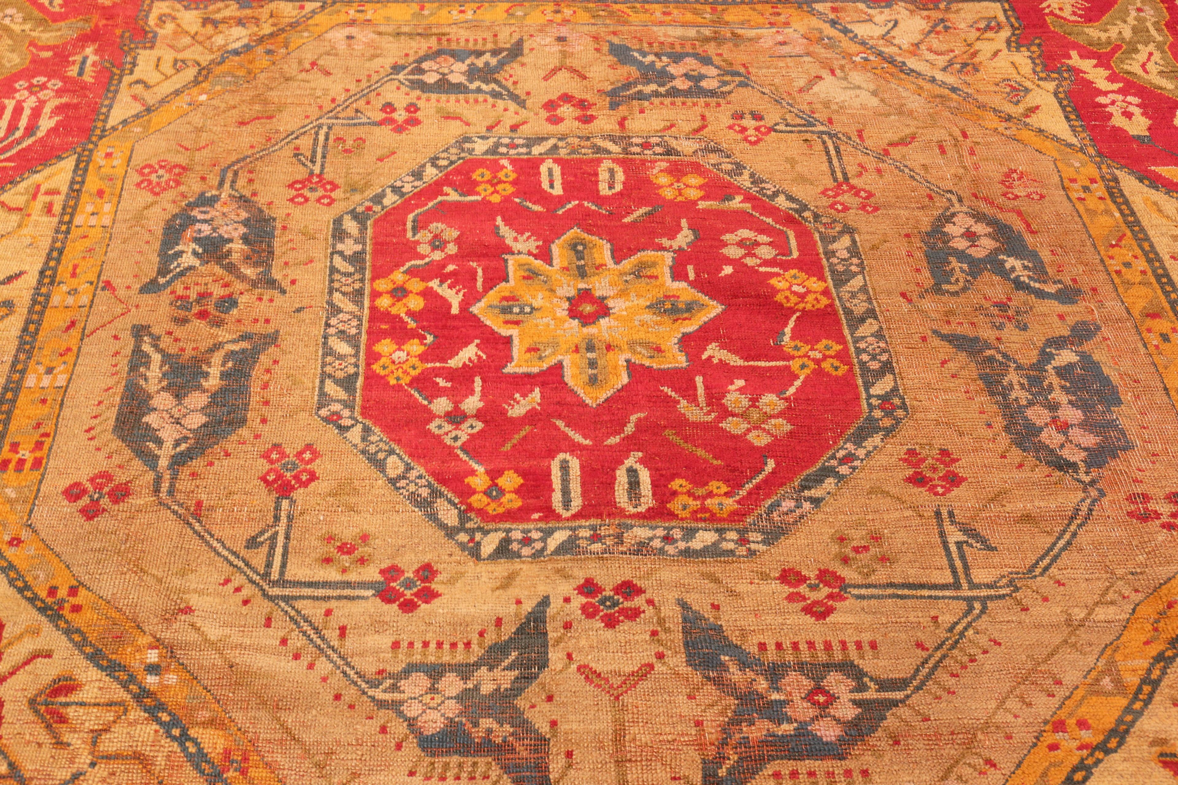 20th Century Antique Turkish Oushak Rug. Size: 12 ft x 14 ft 3 in
