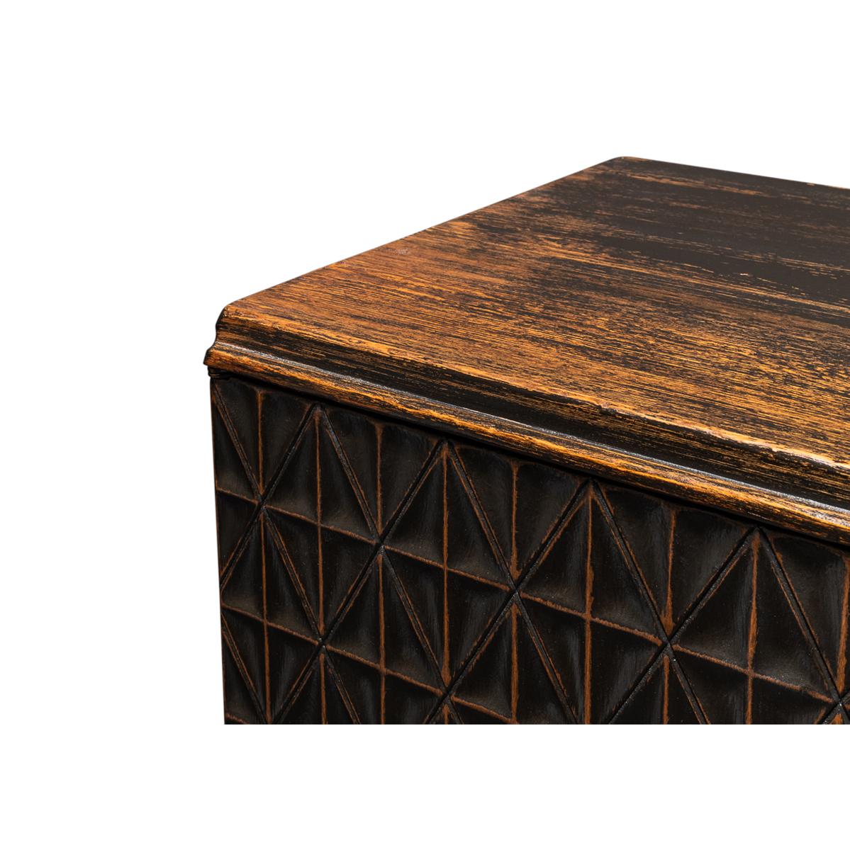 Geometric Appeal Rustic Pine Credenza For Sale 4
