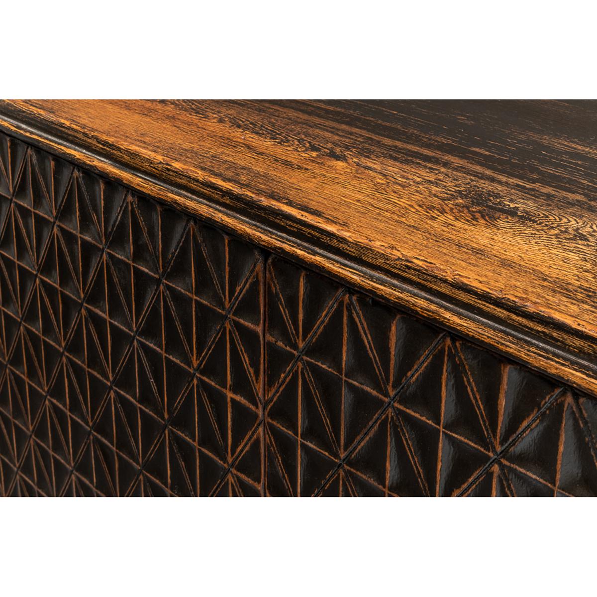 Wood Geometric Appeal Rustic Pine Credenza For Sale