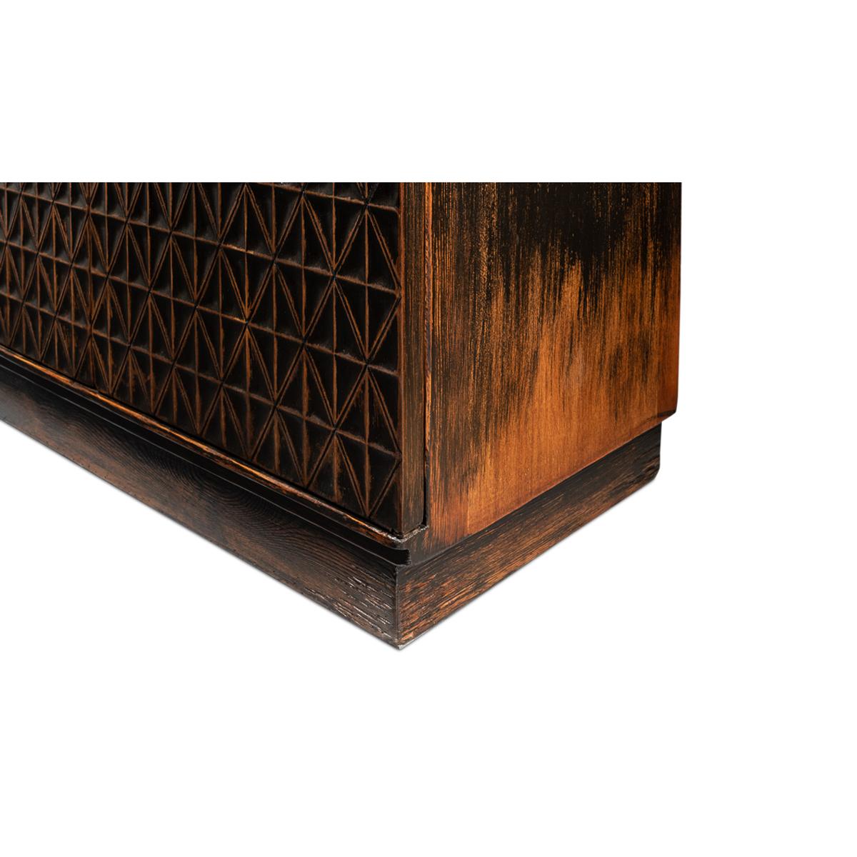 Geometric Appeal Rustic Pine Credenza For Sale 3