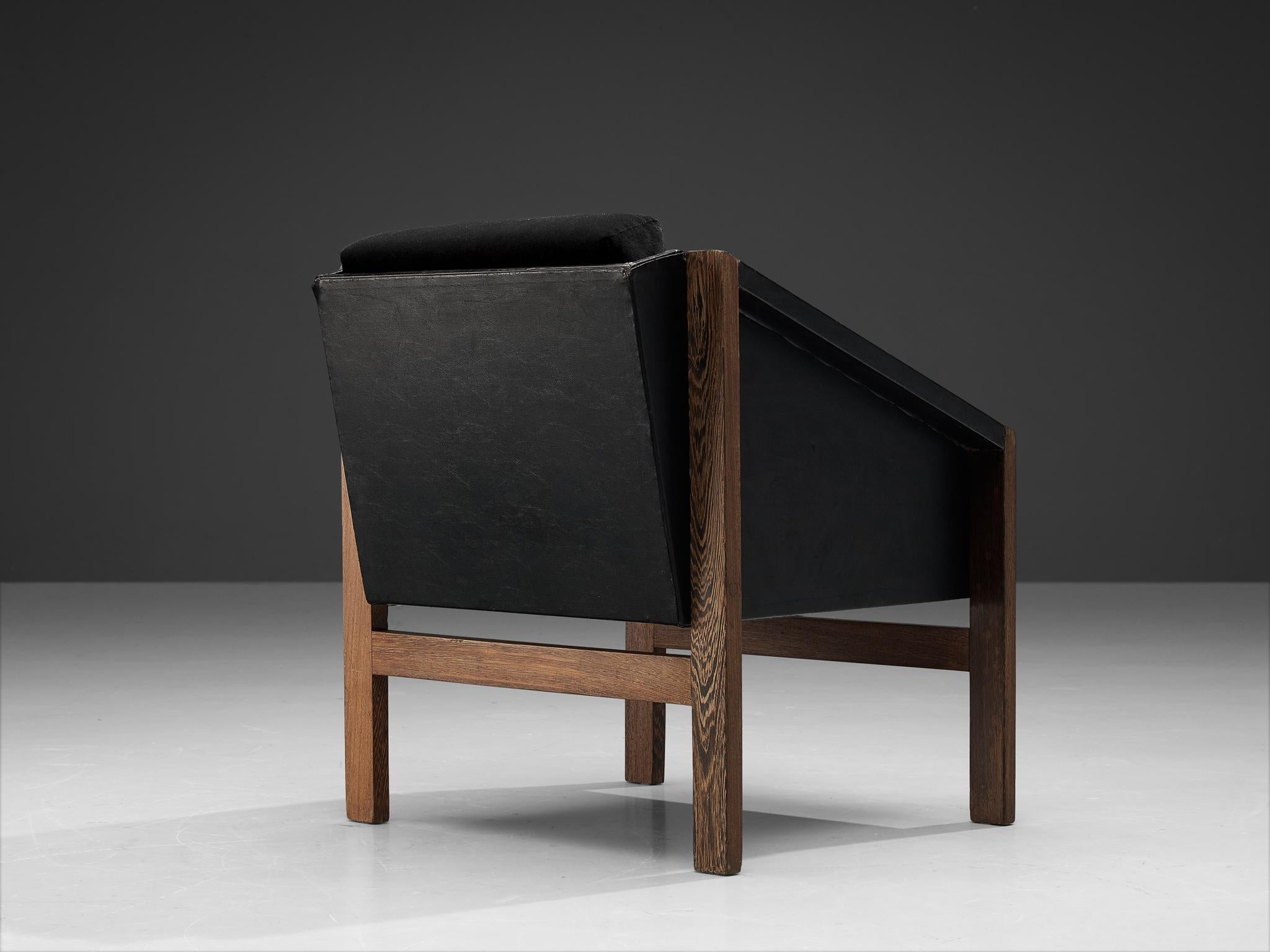 Geometric Armchair in Wengé and Black Leatherette In Good Condition For Sale In Waalwijk, NL