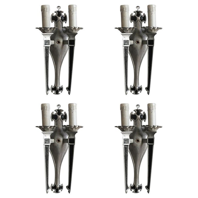 Geometric Art Deco Aluminum Candle Wall Sconces For Sale at 1stdibs