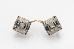 Geometric Art Deco earrings with diamonds and sapphires, Austria-Hungary.