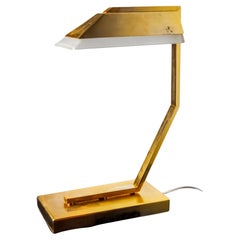 Geometric art deco lamp, brass and smoked glass, Spain, 1970