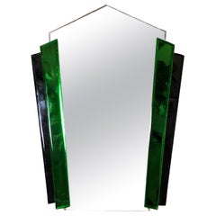 Vintage Geometric Art Deco Revival Fan Green and Black Wall Mirror