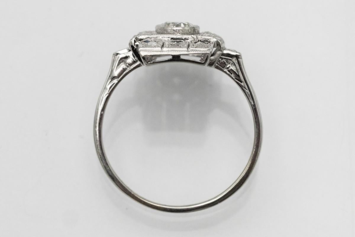 Women's or Men's Geometric Art Deco ring with Old European diamonds and sapphires For Sale