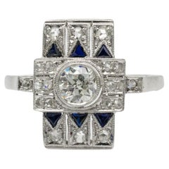 Bague Art déco avec diamants et saphirs d'Europe ancienne